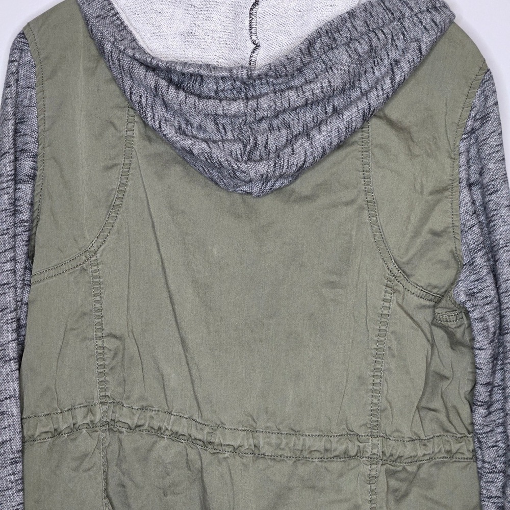 Mudd Olive Green Utility Anorak Jacket XL Gray Knit Sleeve Hoodie Military Indie - Picture 4 of 8